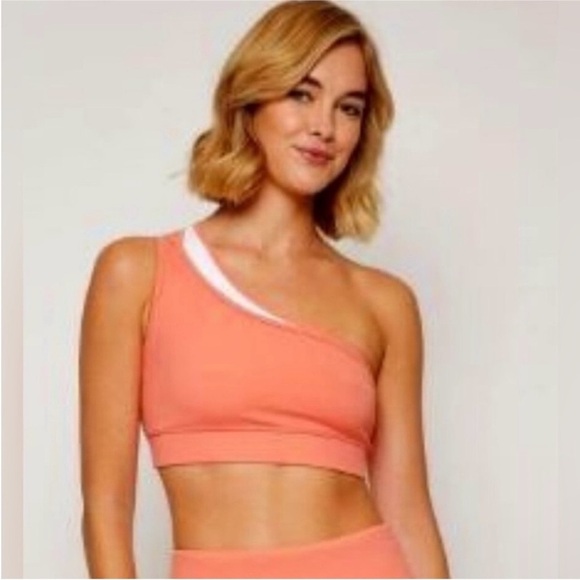 NWT Fourlaps Solo One Shoulder Sports Bra in Blush/White Size XXL - Picture 3 of 10